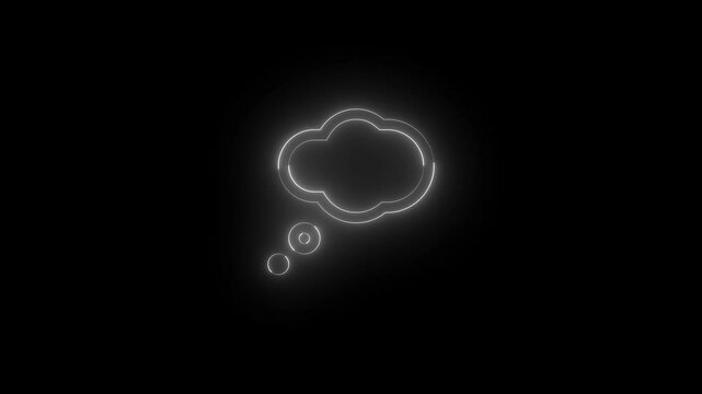 Neon thought bubble icon glowing black background animation