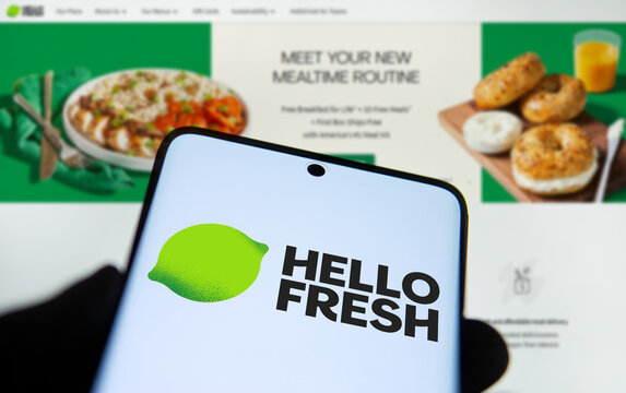 Dhaka, Bangladesh- 26 Oct 2024: Hello Fresh logo is displayed on smartphone.