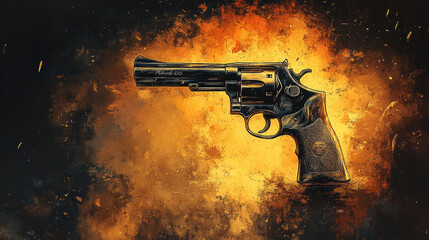 Cartoon beer bottle with revolver pistol sketch illustration - creative beverage concept
