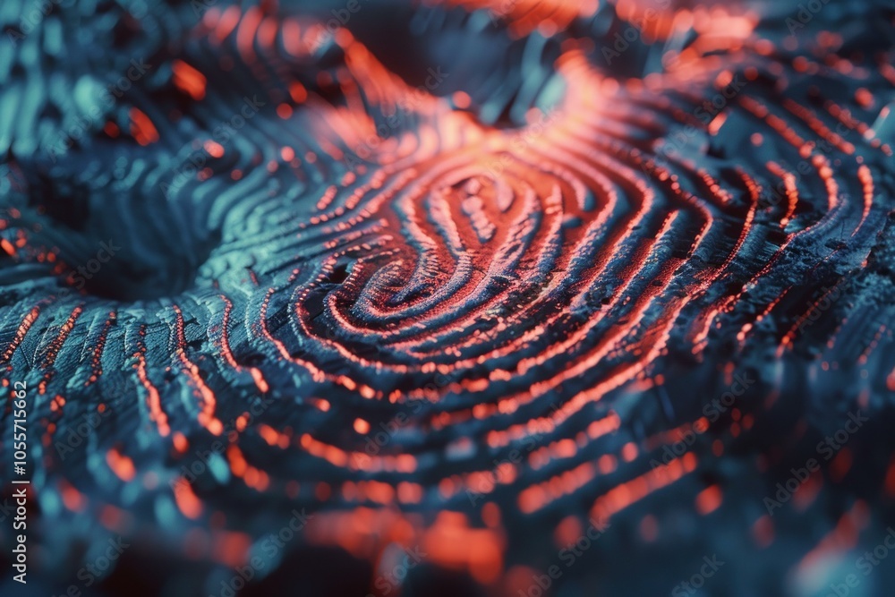 Poster abstract background showing a fingerprint pattern forming in glowing molten metal