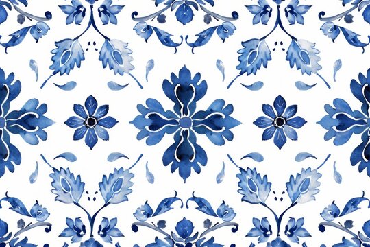 A blue and white floral patterned background with a blue