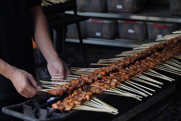 Sate or satay Maranggi is made from beef and served with sambal kecap (red chili and soy sauce). The meat is heavily marinated with spices and grilled until charred on both sides
