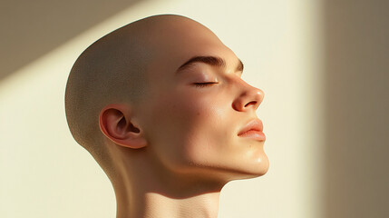 Bald person with a smooth, polished head