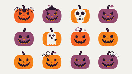 Naklejka premium collection of Halloween pumpkin vector horror on white background 