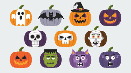 collection of Halloween pumpkin vector horror on white background
