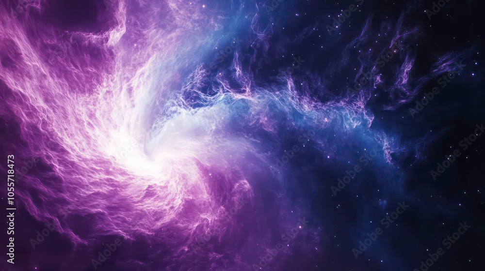 Poster a vibrant cosmic scene depicting swirling colors and celestial elements in space.