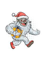 Yeti Santa Christmas Cartoon Character Vector Illustration. Christmas Graphic for T-shirt Design