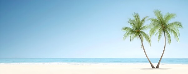 Fototapeta premium Tropical Paradise Escape - Serene Beach with Soft Sandy Shores Lush Palm Trees and Gentle Ocean Waves for Relaxation and Adventure