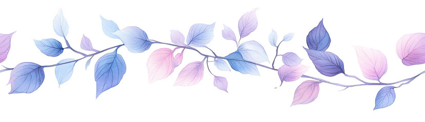 Fototapeta premium seamless border colorful vine with pastel leaves and branches delicate design transparent background