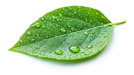 Dew Drops on a Green Leaf