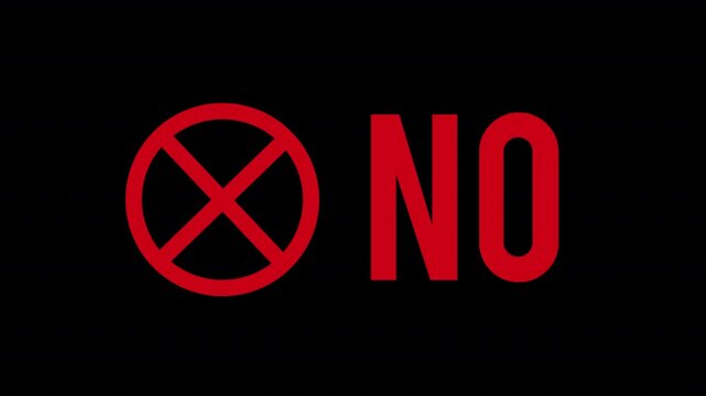 Animated NO, Prohibited sign,refusal denial warning and symbol
