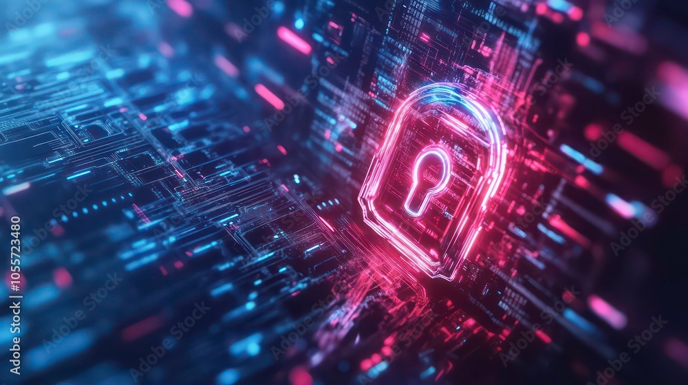 Leinwandbilder Digital lock symbolizing cybersecurity in a futuristic data environment.