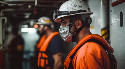Fototapeta premium Underground Miners in Safety Gear and Masks