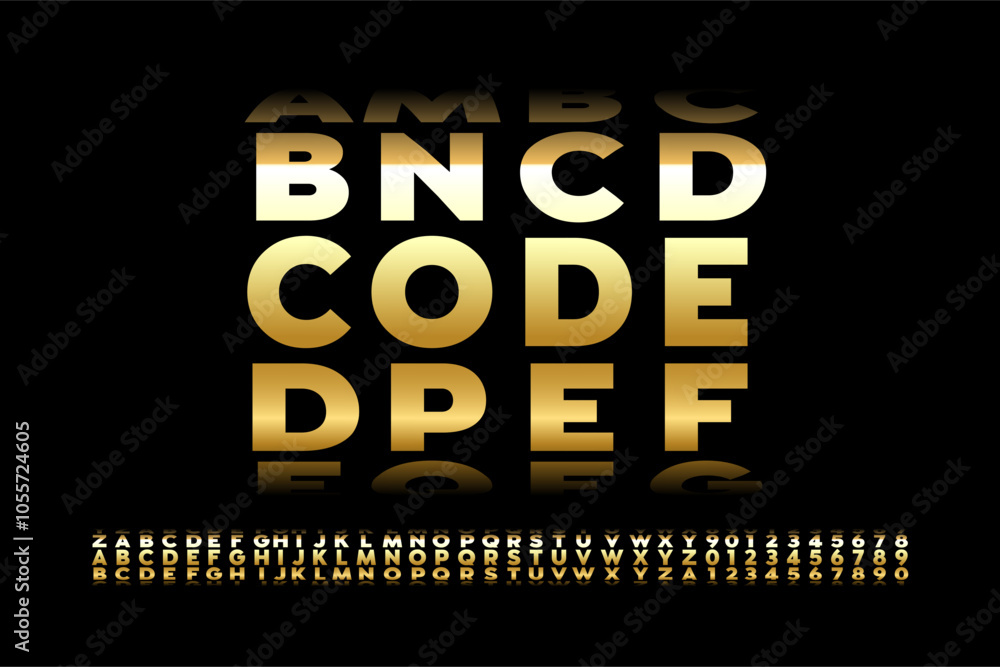 Poster code. slot machine style font, alphabet letters and numbers vector illustration