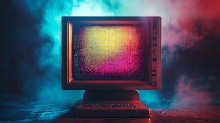 Retro computer monitor with pixelated screen displayed in high detail creating a nostalgic atmosphere