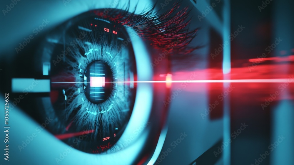 Aufkleber this close-up view features a human eye with intricate details, surrounded by a high-tech environmen
