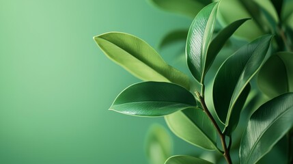 Obraz premium Close-up of vibrant green leaves with soft lighting
