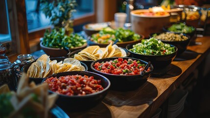 Fototapeta premium Vibrant Taco Bar with Fresh Ingredients and Colors