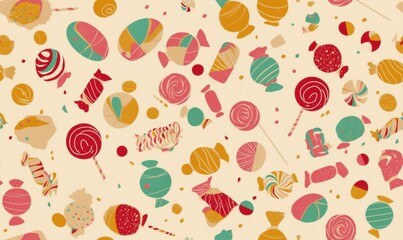 Colorful Candy Pattern on Cream Background