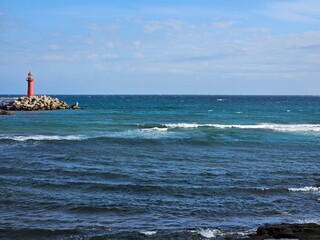 The beach of Jeju Island in Korea is clear