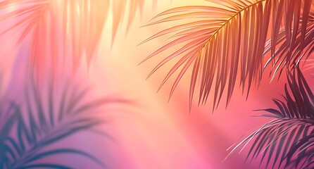 Tropical palm leaves on pink background. Minimal summer concept.