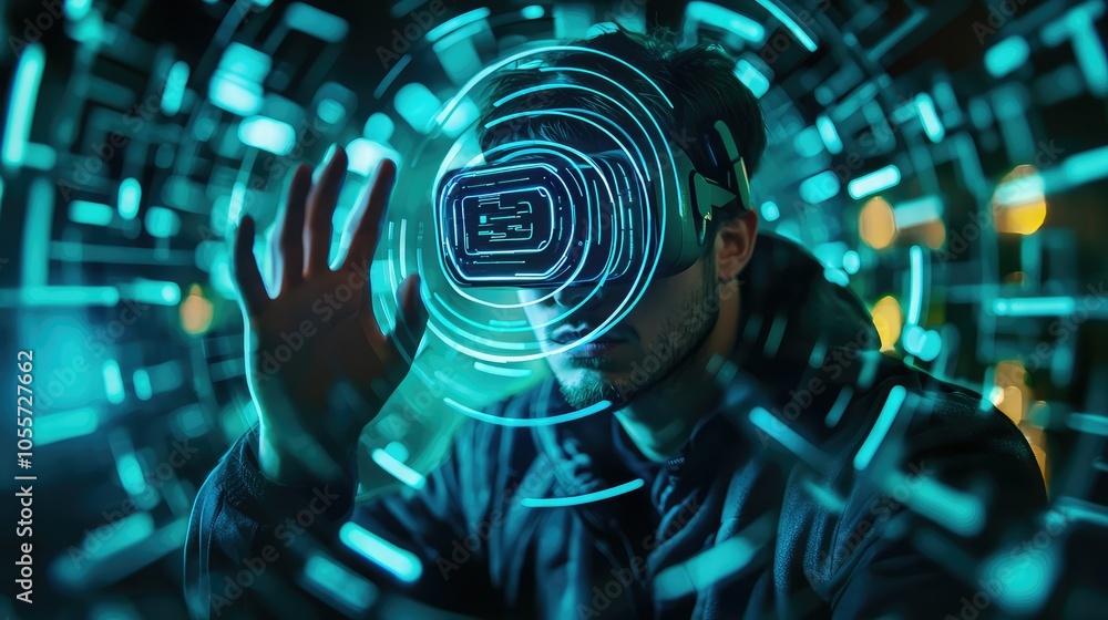 Poster engaging hacker navigating virtual reality environment