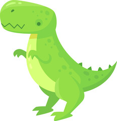 Cartoon illustration of a friendly green tyrannosaurus rex dinosaur standing on two legs, isolated on a white background. Perfect for children s books, educational materials, and more