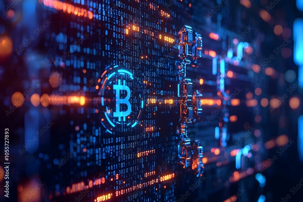 Poster digital representation of cryptocurrency transactions on a blockchain