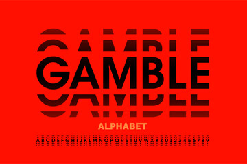 Fototapeta premium Slot machine style font design, gambling game alphabet letters and numbers vector illustration 