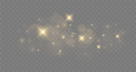 Christmas dust glowing bokeh confetti light and glitter texture overlay for your design. Festive sparkling gold dust png. Holiday powder dust for cards, invitations, banners. © Ольга Гордеева