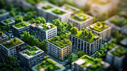 Obraz premium Vibrant 3D Cityscape with Green Rooftops