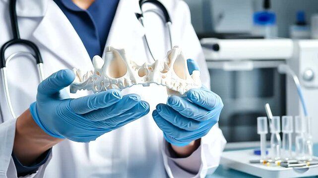 Doctor Holding 3D Printed Bone Support Splint in Medical Lab