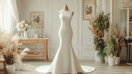 Elegant White Wedding Dress with Simple Design