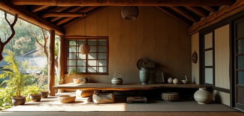 Serene interior design of a traditional japanese-inspired room