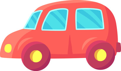 Cartoon red car driving to the right side, simple and colorful design, perfect for children projects, illustrations, animations, games and more