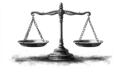 Vintage scale balance sketch - symbol of justice and equality for design and educational use