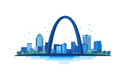 Abstract illustration of the Gateway Arch with a blue sky, celebrating St. Louis, isolated on white