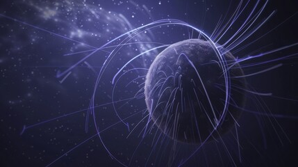 The abstract visual representation of the magnetic field is full of imagination, spreading out these luminous lines as a perfect loop center point around the central object