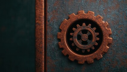 Fototapeta premium Keyhole in a spaceship door, revealing futuristic gears and machinery, scifi mechanical concept, keyhole gear mechanism, scifi mechanical