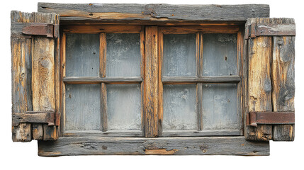 old wooden window with shutters on white background