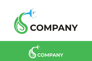 letter s cleaning logo, home care logo, cleaning service logo, cleaning company business, leaf 