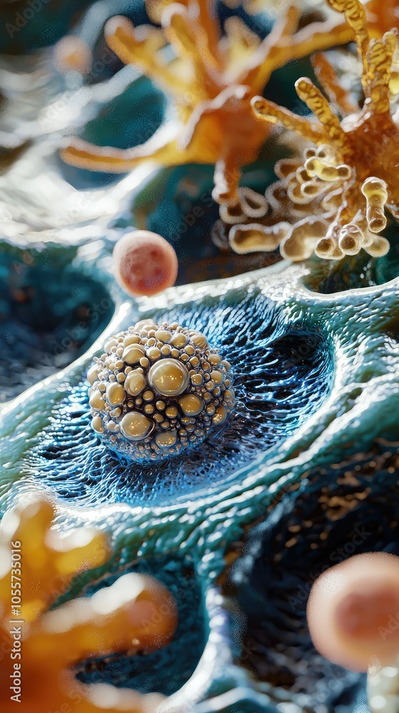 Poster artistic 3d representation of a cell under microscope