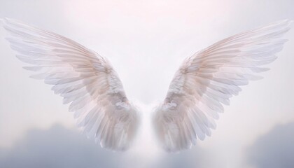Obraz premium White wings of light - wings shape cloud providing a blue white calming white background abstract