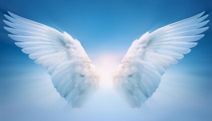 White wings of light - wings shape cloud providing a blue white calming blue background abstract