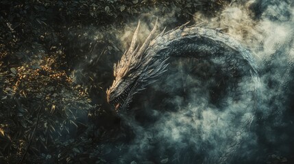 Mythical Dragon Art Emerging from the Mist