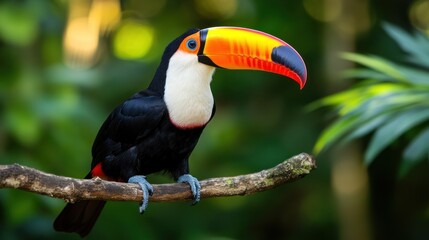 Obraz premium A Toucan with a Large, Colorful Bill Perched on a Branch