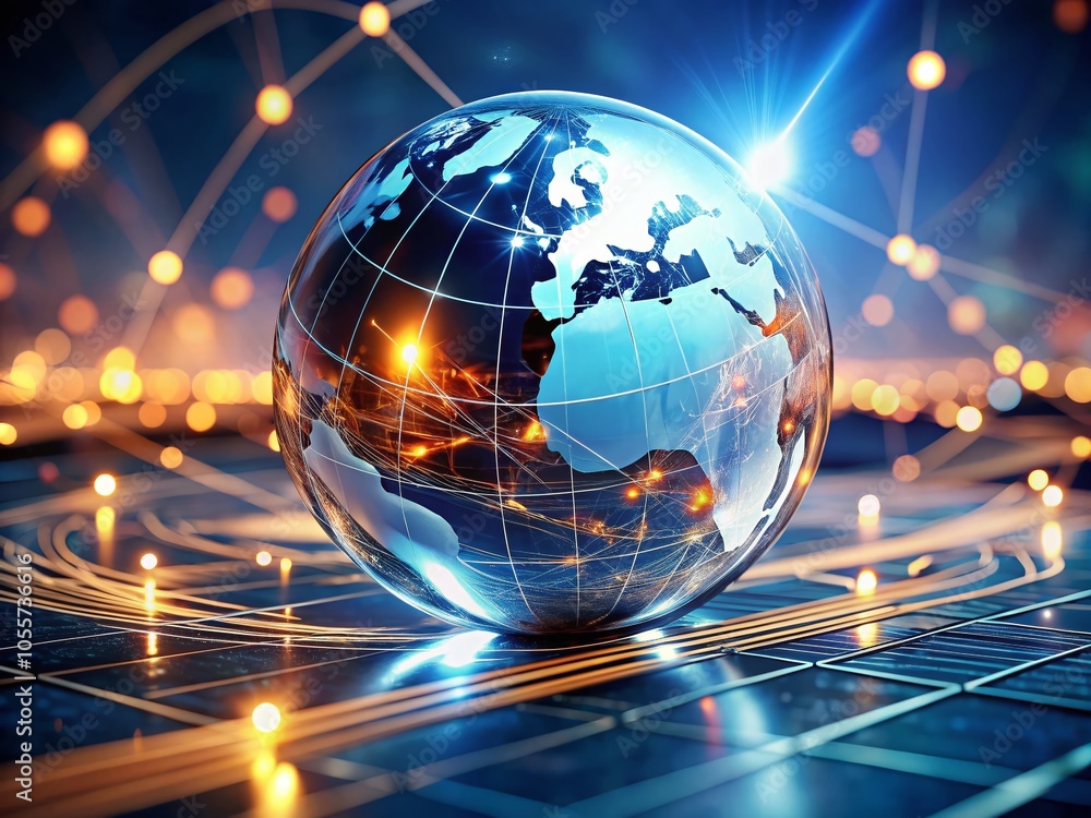 Aufkleber best internet concept for global business with globe and glowing lines on technological background