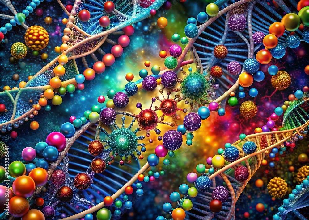 Poster bioinformatics abstract pattern: dna sequences and protein structures for scientific visualization