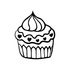A pastry outline illustration, a sweet food hand-drawn icon,  a cake doodle in black and white