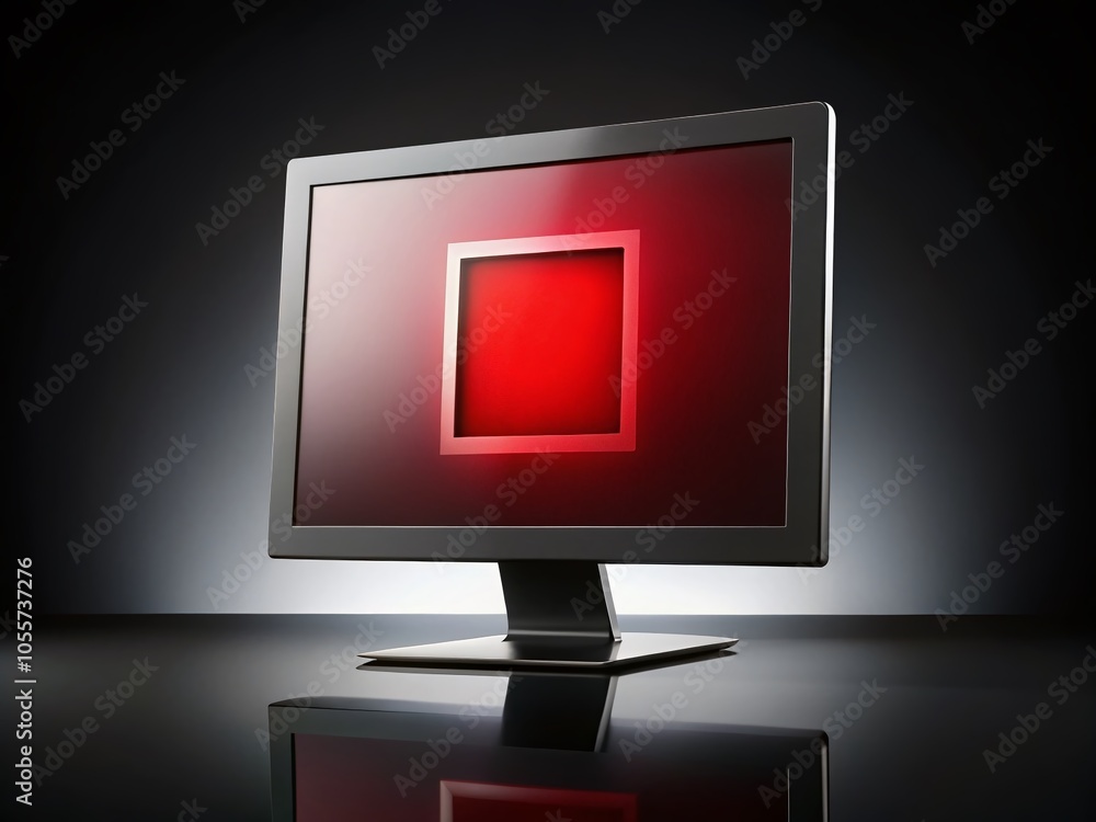 Poster black and red computer screen with central red square for digital art and design inspiration